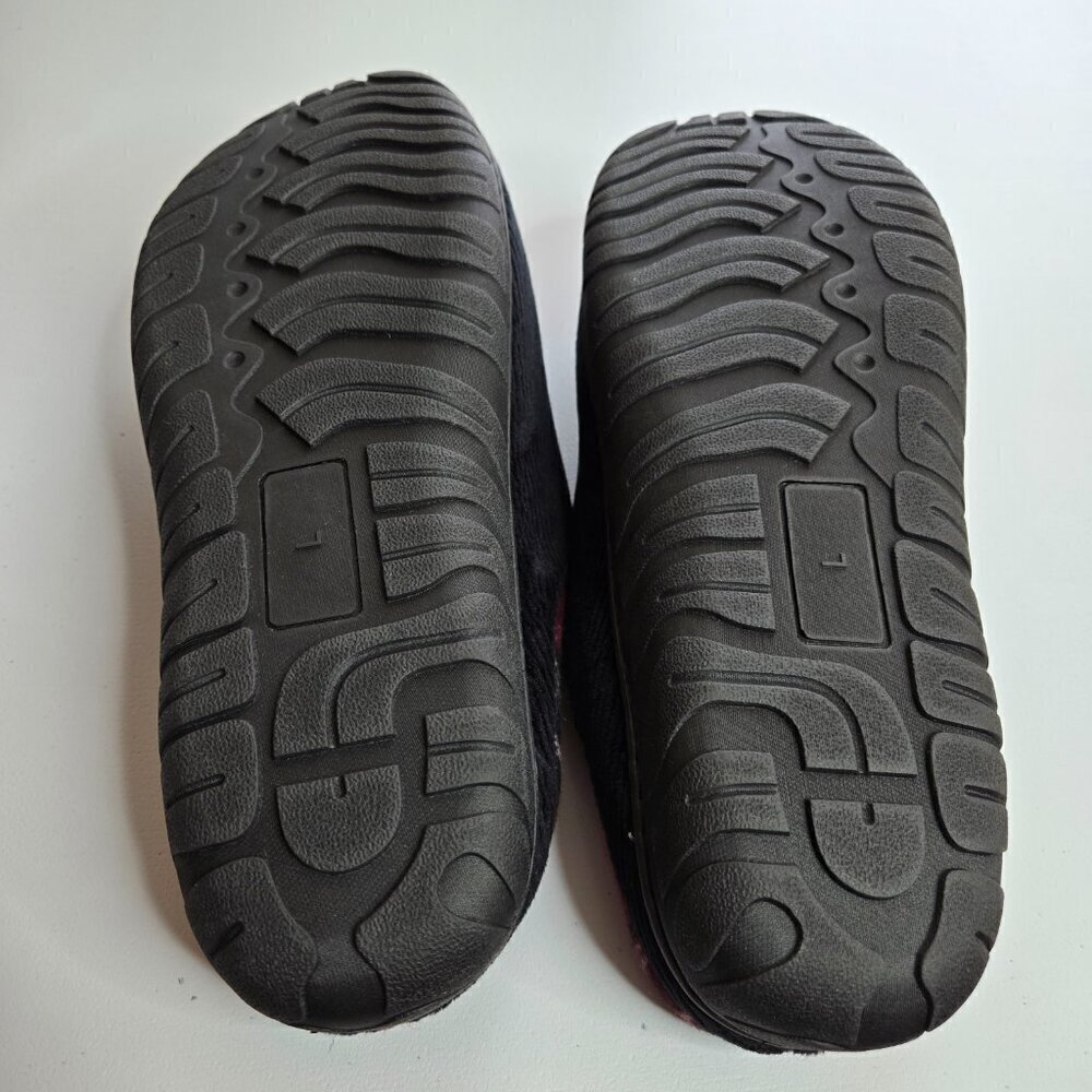 Totes Men's Black Corduroy Faux Fur Red Trim Memory Foam Slide Slippers Sz L - Picture 8 of 11